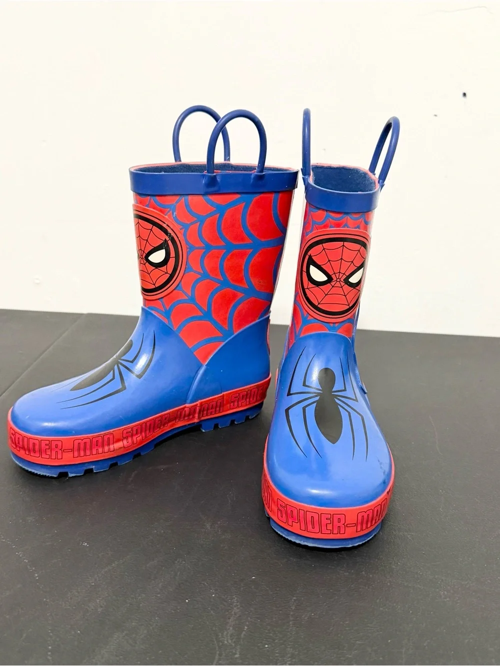 MARVEL Spider-Man Boys Blue Red Rain Boots Pull On Size 11-12